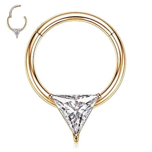 GAGABODY Septum Jewelry Daith Earrings 16G Hoop 316L Surgical Steel Hinged Earring Tragus Clicker Hoop Opal &CZ Paved/Prong Set