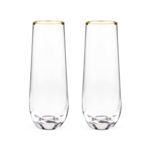 Twine Gilded Gold Rimmed Stemless Champagne Flutes, Gold Fluted Martini Mimosa Cocktail Glasses, Housewarming Wedding Wine Gift, Set of 2, 10oz, Clear - Champagne Glasses $48.15