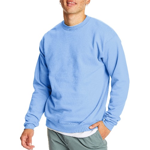 Hanes Men's Sweatshirt, EcoSmart Fleece Crewneck Sweatshirt, Cotton-Blend Fleece Sweatshirt, Plush Fleece Pullover Sweatshirt - Medium Light Blue