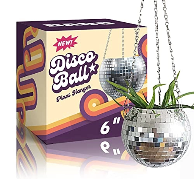 DADO 6" Disco Ball Planter - Disco Planter for indoor plants- Disco Ball Plant Hanger - unique plant pots - Boho Disco Ball hanging planter - Planters for indoor plants - hanging pots disco ball decor