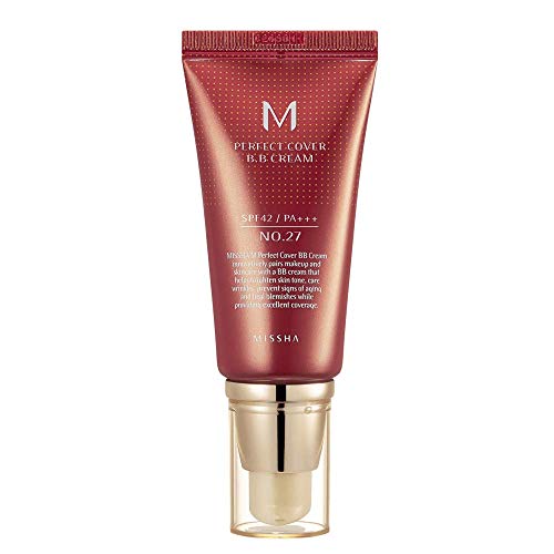 MISSHA M Perfect Cover BB Cream No.27 Honey beige for medium/tan skin SPF 42 PA +++ 1.69 Fl Oz - Tinted Moisturizer for face with SPF - No.27 (Honey Beige) - 1.69 Fl Oz (Pack of 1)