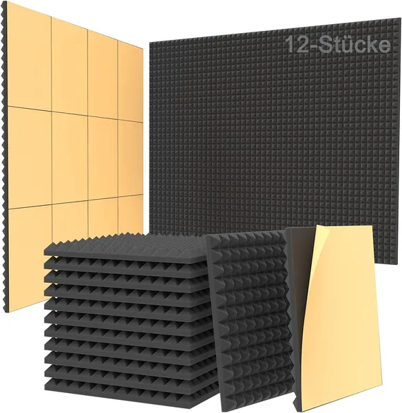 12 Stück Akustikschaumstoff Selbstklebend,Schalldämmung, Schallabsorber, Hochdichte 25㎏/㎥ Noppenschaumstoff, Schalldämmung Wand,Schaumstoffplatte für Tonstudio, Büro, Arbeitszimmer,Heim 30x30x2.5cm - 12 Stück 2.5CM mit Selbstklebend P