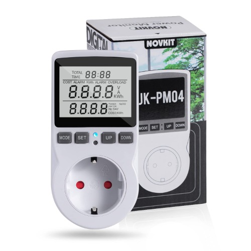 NOVKIT Stromzähler für Steckdose, Stromverbrauchsmesser, Energiekostenmessgerät, Stromkostenmessgerät mit Überlastungsalarm, LED-Anzeiger und Löschen-Tasten (3680W)