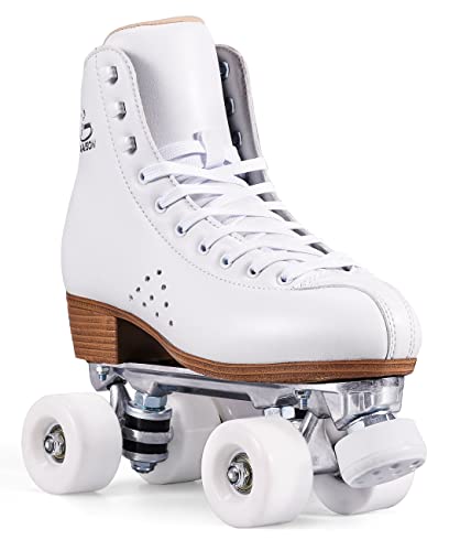 PAPAISON Roller Skates for Women and Men, Deluxe 2 Layer Microfiber Leather Double Row-Classic Roller Skates for Girls, Professional Outdoor Indoor Quad-Skates for Kids & Adults… - White - EU 40 -US Women 8 -US Men 7
