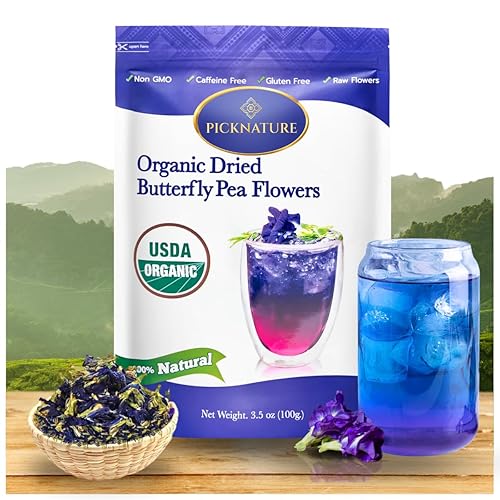 PICKNATURE Butterfly Pea Flower Tea Loose Leaf Freshly Picked from Thailand | 3.5 oz (300+ Cups) | Herbal Blue Tea Gifts | USDA Organic - Organic Butterfly Pea Flower Blue Tea-1PACK - 3.5 Ounce (Pack of 1)