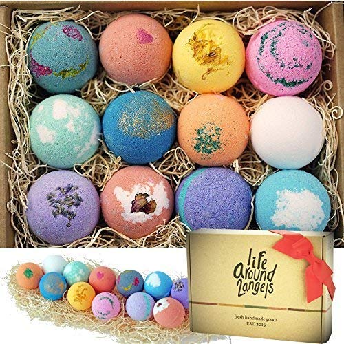 LifeAround2Angels Bath Bombs Gift Set 12 USA made Fizzies, Shea & Coco Butter Dry Skin Moisturize, Perfect for Bubble & Spa Bath. Handmade Birthday Mothers day Gifts idea For Her/Him, wife, girlfriend - 
