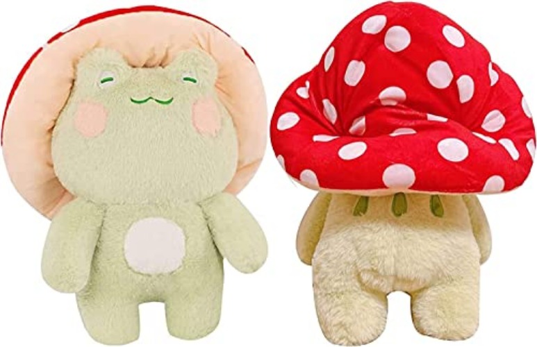 Frog Plush Toys, 10" Cute Frog with Red Mushroom Hat Stuffed Animals, Kawaii Plushies Gift for Kids Girls Adults Valentines Birthdays Gift（Light Green Red hat, 10inch - Light Green Body Red Hat - 10inch