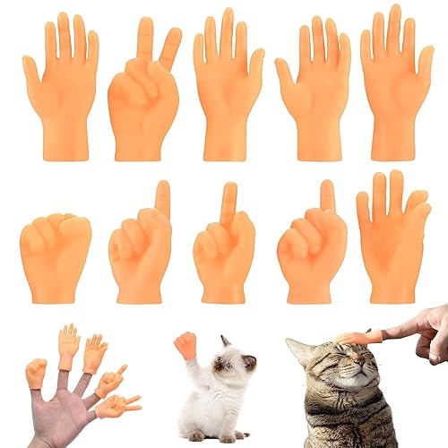 10 Pcs Mini Finger Hands, Miniature Little Hands Finger Puppets, Funny Finger Hand for Joke Toys, Finger Props Rock-Paper-Scissors Toys for Cat Dog Pets Playtime, Human-pet Interaction