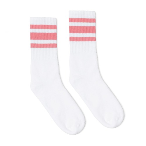 SOCCO Crew Length Socks - WHITE W/ PINK STRIPES | Default Title