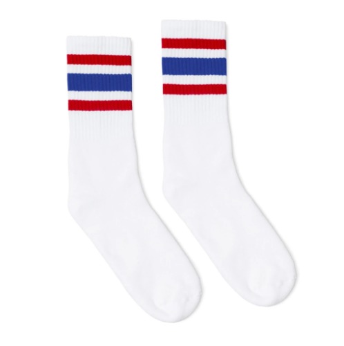 SOCCO Crew Length Socks - WHITE W/ RED AND ROYAL BLUE STRIPES | Default Title