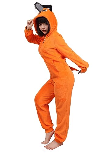 C-ZOFEK Adult Pochita Pajamas Cosplay Costume Slim Sleepwear with Pockets US Size - Medium - Orange