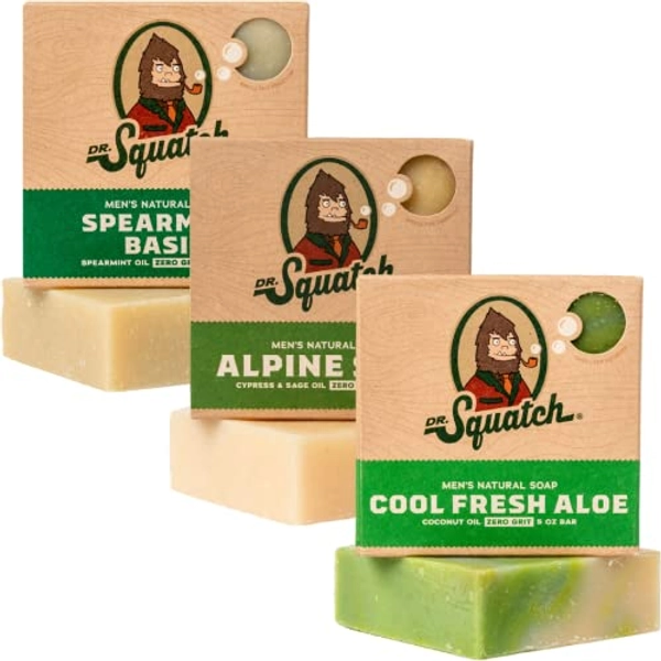 Dr. Squatch All Natural Bar Soap for Men, 3 Bar Variety Pack, Cool Fresh Aloe, Spearmint Basil and Alpine Sage