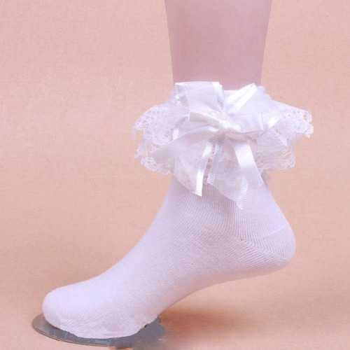 Silk & Ruffle Princess Socks - White