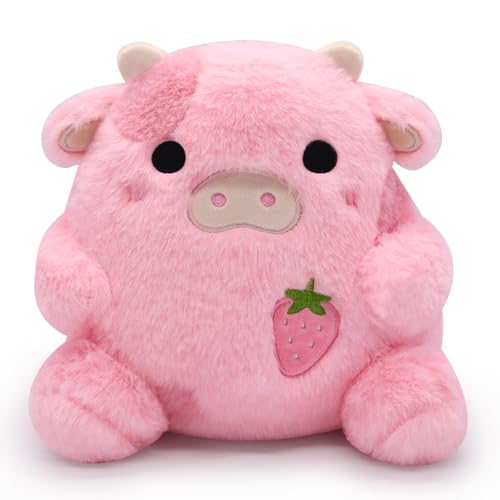 Strawberry Cow Plush Toy, Soft Stuffed Animal Pillow, Kids Lumbar Back Cushion, Cute Gifts for Boys & Girls (Sitting Cow) - Strawberry Cow