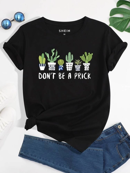 SHEIN EZwear Cactus & Slogan Graphic Tee