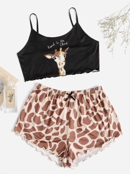 Giraffe & Slogan Graphic PJ Set