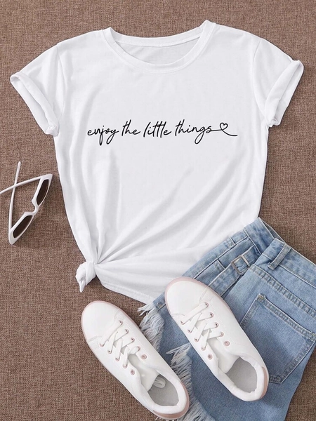 SHEIN Unity 1pc Heart & Slogan Graphic Tee