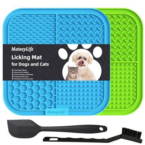 MateeyLife Licking Mat for Dogs and Cats, Premium Lick Mats with Suction Cups for Dog Anxiety Relief, Cat Lick Pad for Boredom Reducer, Dog Treat Mat Perfect for Bathing Grooming etc. - 7.9'' × 7.9'' - Blue&Green