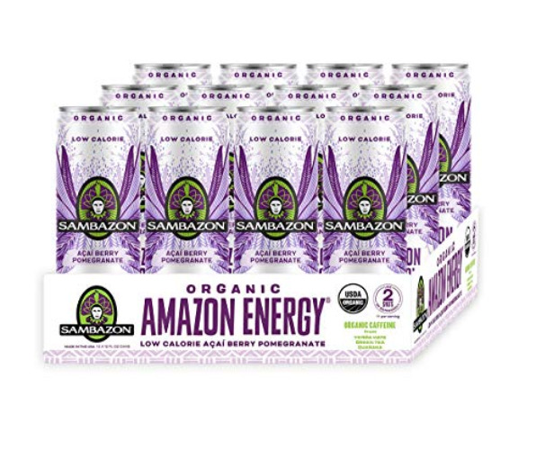 SAMBAZON Organic Sparkling Amazon Energy Drink, Low Calorie, Acai Berry and Pomegranate Flavor, 12 Fl Oz (Pack of 12), Natural Caffeine, Vitamin C, Vegan, Non-GMO, Kosher - Acai Berry Pomegranate - 12 Fl Oz (Pack of 12)