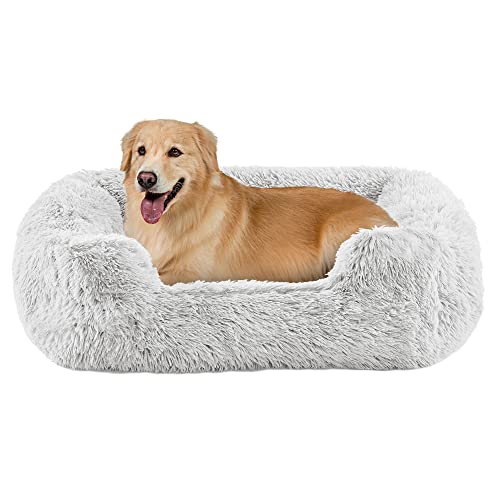 Best Friends by Sheri Soothe & Snooze Lounge Shag Rectangular Dog Bed, Washable, Frost, Large 36" x 27" - Large (36 x 27 x 10 inch) - Shag Frost