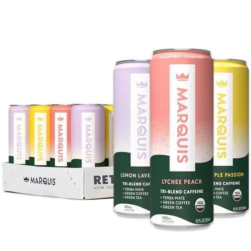 Marquis - Natural Energy Drink - Sugar Free - 0 Calories - 100mg of Organic Plant Based Caffeine - Yerba Mate - Green Tea - Vitamin C & B Vitamins - Vegan - 12 oz Cans - 12 Pack (Innovation Variety) - Innovation Variety