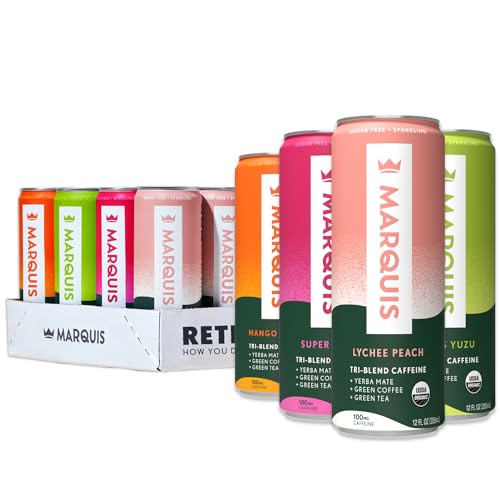 Marquis - Natural Energy Drink - Variety Pack - Sugar Free - 0 Calories - 100mg of Organic Plant Based Caffeine - Yerba Mate - Green Tea - Vitamin C & B Vitamins - Vegan - 12 oz Cans - 12 Pack - Original Variety