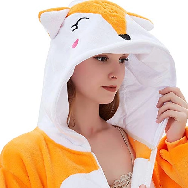 ABENCA Women Fox Onesie Pajama Costume Adult Animal Halloween Christmas Cosplay Onepiece