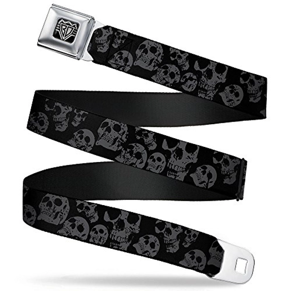 Buckle-Down Seatbelt Belt - Skulls Stacked Weathered Black/Gray - 1.0" Wide - 20-36 Inches in Length