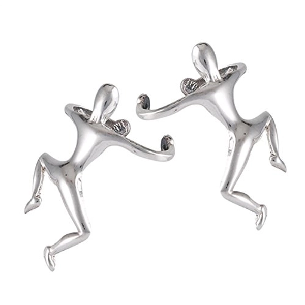 Ear Cuff Hugging Man Climbing .925 Sterling Silver Yoga Stretching Earrings