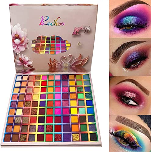 Rechoo 99 Colors Eyeshadow Palette, Rainbow Colors Fusion Eyeshadow Palette, Professional Matte Glitter Makeup Pallet, Colorful Powder Long Lasting Eye Shadow - 99 Colors Eyeshadow Palette