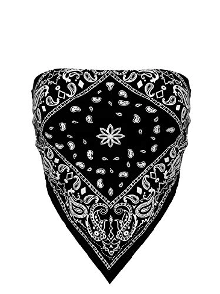 Design by Olivia Women's Sexy Paisley Print/Solid Bandana Tube Crop Top Shirt- Made in USA