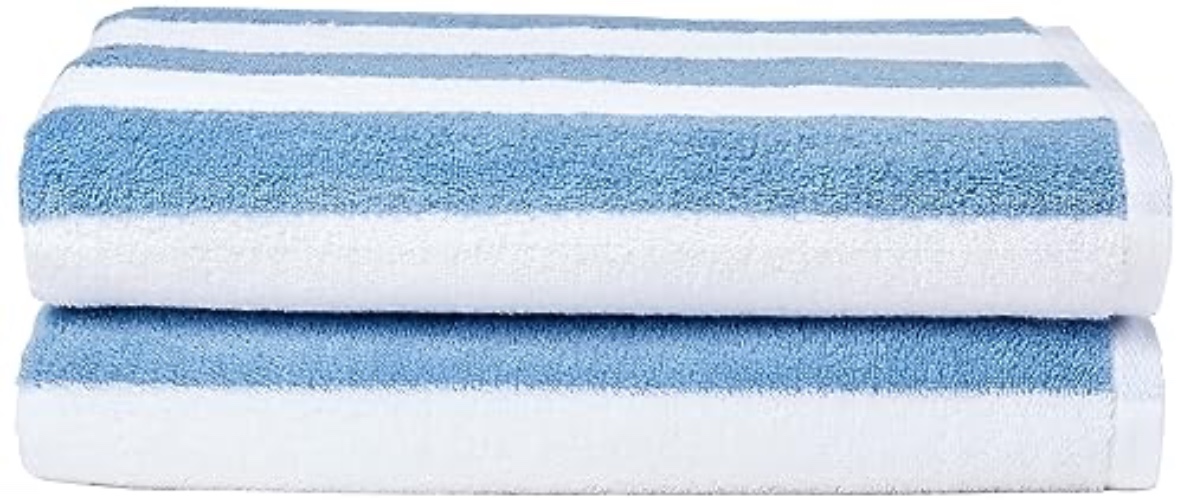 Amazon Basics Cabana Stripe Beach Towel, 2-Pack, Sky Blue, 60" x 30" - Sky Blue - Pack of 2