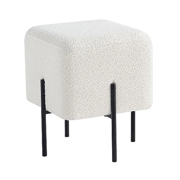 Get Set Style Modern Vanity Stool Chair with Metal Legs, Upholstered Square Ottoman Stool for Sofa Couch Foot Rest Ottoman Home Décor for Living Room, Bedroom, Entryway, Cream Boucle 17.13 inch High