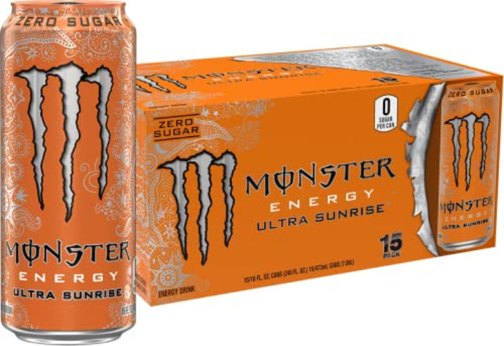 Monster Energy Ultra Sunrise, Sugar Free Energy Drink, 16 Fl Oz (Pack of 15) - Ultra Sunrise