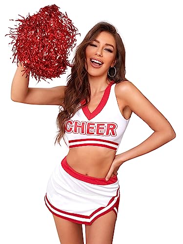 Cheerleader Costume for Women Sexy Musical Uniform Fancy Dress 3 PCS Cheerleading Complete Outfit - Medium - Red
