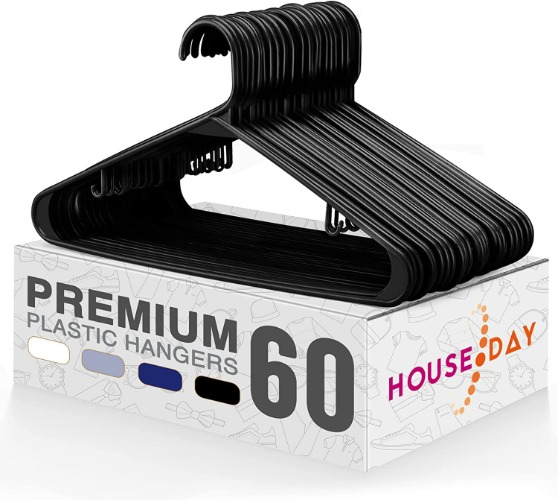 HOUSE DAY Black Plastic Hangers 60 Pack, Durable Clothes Hanger with Hooks, Space Saving Hangers are Perfect for Use in Any Closet, Light-Weight Clothes Hangers Plastic for Everyday Use - Black 100 Pack