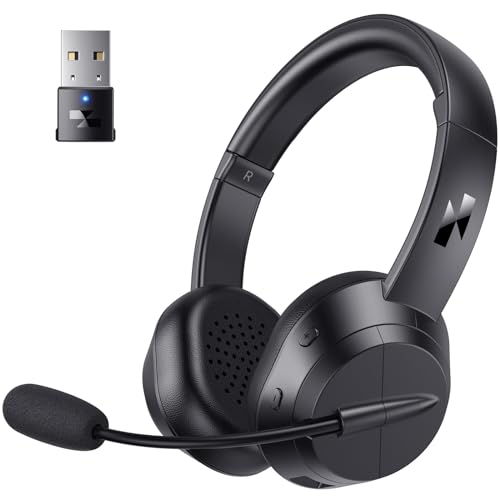 Wireless Headset with Mic for Work, Bluetooth Headset with Noise Cancelling Microphone, Bluetooth V5.3 Headphones with USB Dongle & Mic Mute for Computer/Laptop/PC/Cell Phones/Remote Work/Call Center