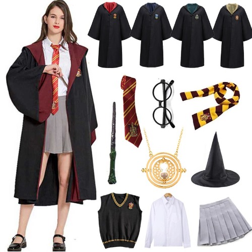 Children Men Women Halloween Costume Magic Robe Cloak Slytherin School Party Cosplay Granger College Dress Wizard Cap