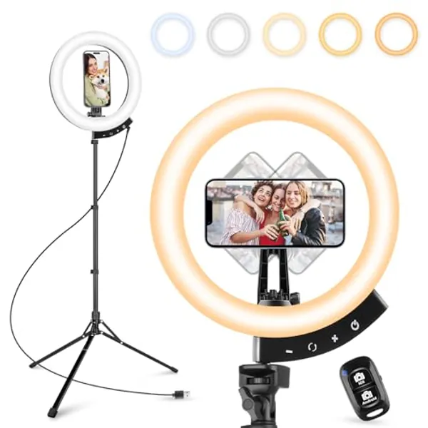 Aureday 12'' Selfie Ring Light with 62'' Tripod Stand and Magnetic Phone Holder, LED Ringlight for Recording/TikTok/Makeup/Photography, Circle Fill Light with Wireless Remote for iPhone&Android Phones - BLACK - 12in+62in