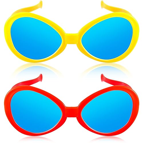 2 Pcs Jumbo Sunglasses Clown Funny Props Party Sunglasses for Adults Novelty Plastic Party Sunglasses for Festival Holiday - Red, Yellow