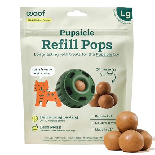 WOOF Pupsicle Refill Pops, Delicious Long Lasting Dog Treats, Refills for The Pupsicle, Pre-Made Dog Treats for Dogs, Natural Ingredients, Low-Mess Chicken Pet Treats - Large Pops - 7 Count - 1-Pack Large