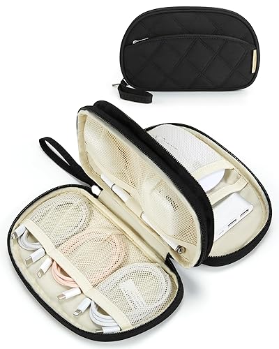 BAGSMART Travel Cord Organizer Electronics Organizer Travel Case, Double Layers Puffer Cable Organizer Bag Travel Essentials for Women, Tech Organizer Case for Charger, Phone, Flash Drive - Black - Double Layer Black