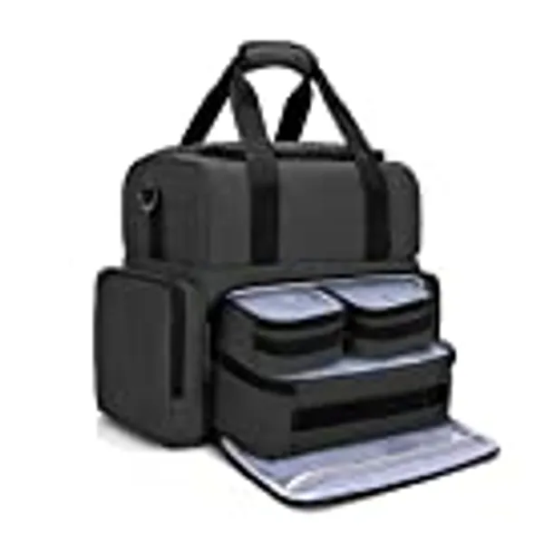 BAFASO 2 Layers Travel Makeup Bag with 3 Inner Removable Pouches, Cosmetic Bag with Detachable Dividers (Patent Pending), Black