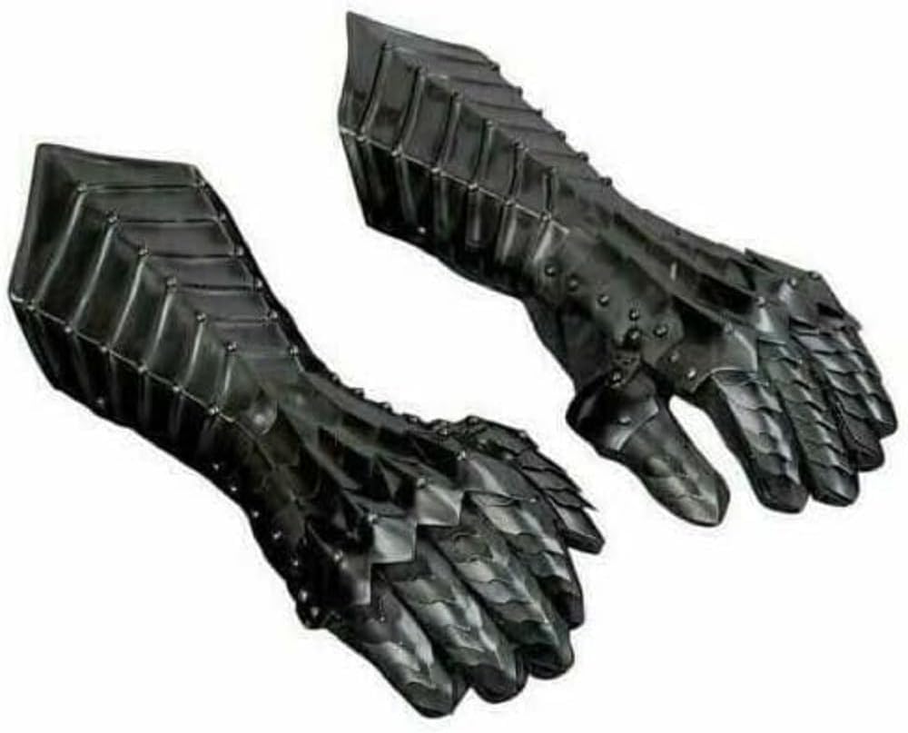 TECHNO WOOD ENTERPRISE Black Antique Gauntlets Steel Medieval armor Gloves ~ Crusader Larp Gauntlet