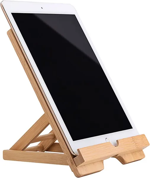 Bamboo Tablet Stand Adjustable Folding Bamboo Ipad Stand Tablet Holder with Chargeable Hole for Desk - A Tablet Stand