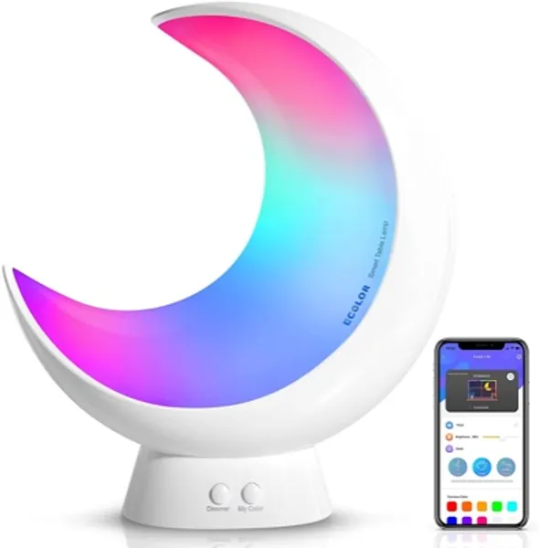 Smart Table Lamp, ECOLOR RGB APP Control Small lamp, Bedside Lamp with Scene Mode and Music Mode, Dimmable Warm White Light Touch Lamps for Bedrooms and Living Room - ‎Corded Electric