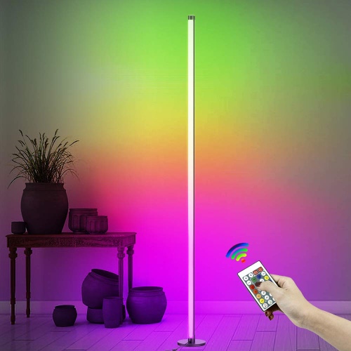 Amagle 61" LED Corner Floor Lamp RGBW Color Changing Floor Lamps Dimmable LED Standing Lamp with Remote Tall Minimalist Nordic Metal Music Sync Corner Ambient Light Floor Lamps for Living Room Bedroom