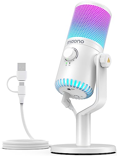 MAONO Gaming Microphone for PC, PS5, PS4, Computer, USB Condenser Mic with Quick Mute, Programmable RGB Lights, Gain, Monitoring for Streaming, Podcast, Twitch, YouTube, Discord, GamerWave DM30 RGB - Gaming Microphone White