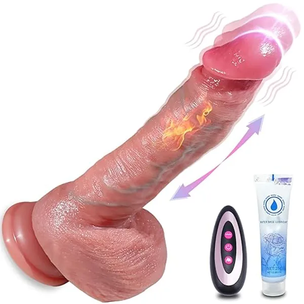 Thrusting Dildo Vibrator Sex Toys - Adult Toys Realistic Dildos with 7 Thrusting & 7 Vibrating & Heated, G-Spot Anal Vagina Silicone Suction Cup Dildo Sex Stimulator, Adult Female Sex Toys for Women