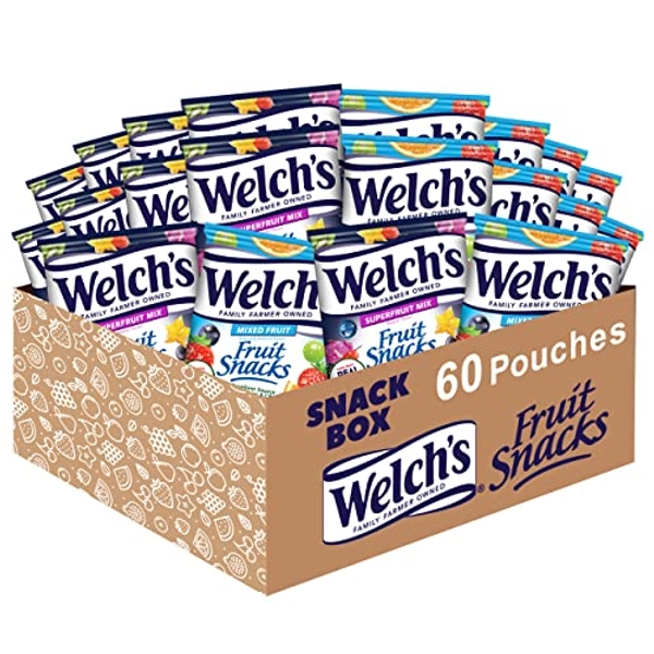 Welch's Fruit Snacks, Mixed Fruit & Superfruit Bulk Variety Pack, Great For School Lunches, Gluten Free, 0.8 Oz Individual Single Serve Bags (Pack Of 60)